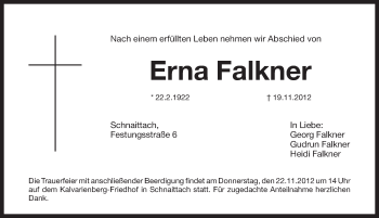 Traueranzeige von Erna Falkner von Pegnitz-Zeitung